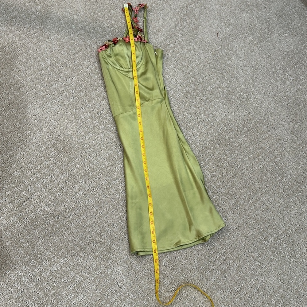 White Fox Green Satin & Embroidered Dress - Picture 11 of 13